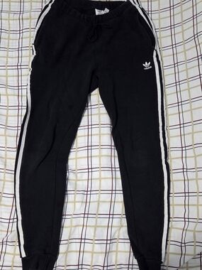 Adidas Classic Black Track Pants White Stripe Logo XS
